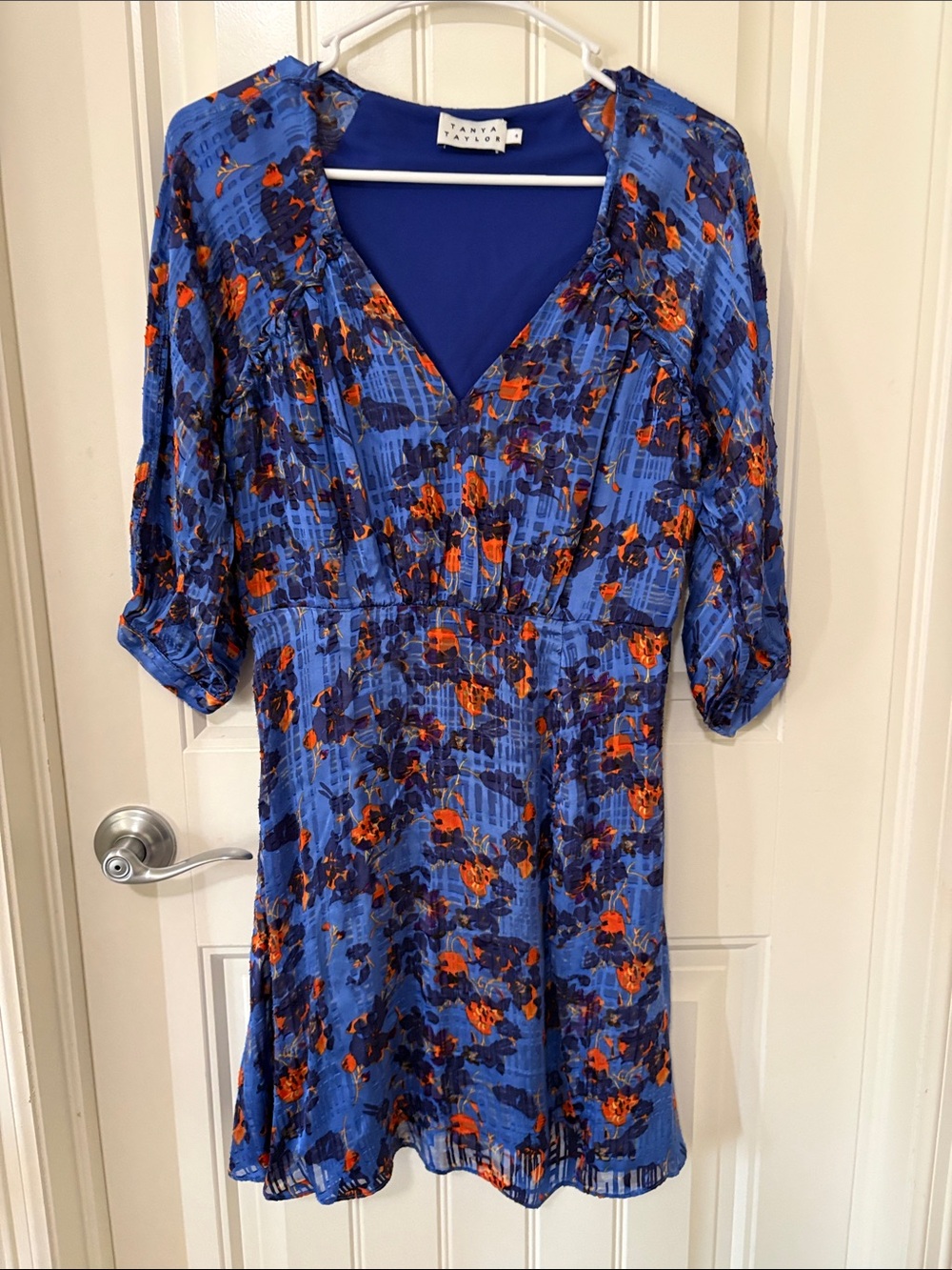 Tanya Taylor Blue and Orange Floral Midi Dress